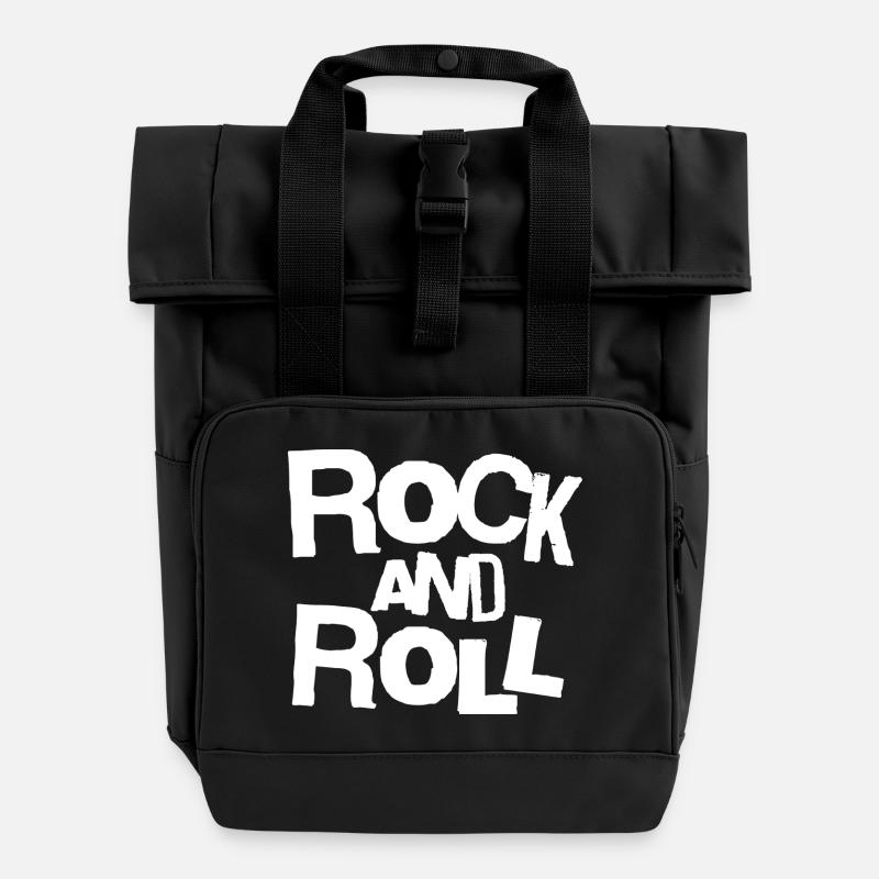 Rock and Roll Typographie Audacieuse Tee - Sac à dos Roll Top à deux anses - noir
