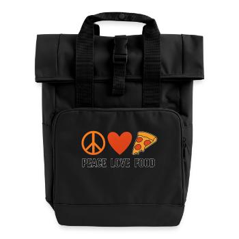 Peace Love Food – Retro Style mit Herz & Pizza - Rolltop Rucksack mit zwei Griffen - Schwarz - Vorne