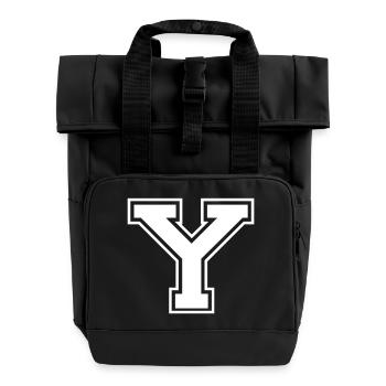 y - Roll Top Backpack with Two Handles - black - Front