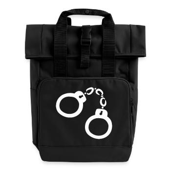 Handschellen Illustration Vektorgrafik Weiß - Rolltop Rucksack mit zwei Griffen - Schwarz - Vorne