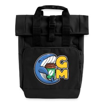 Web3 whale with a coffee that says Good Morning - Roll Top Backpack with Two Handles - black - Front
