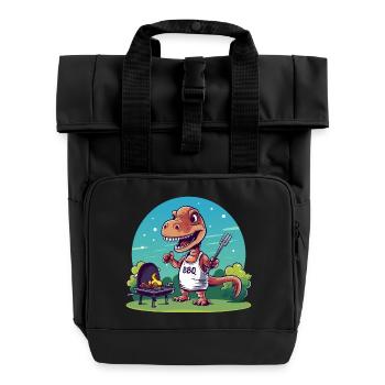 Cute Comic Dino beim Grillfest - Rolltop Rucksack mit zwei Griffen - Schwarz - Vorne
