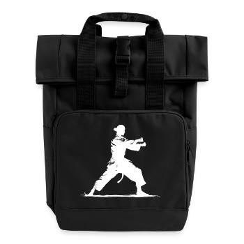 Karate Girl Sketch - Roll Top Backpack with Two Handles - black - Front