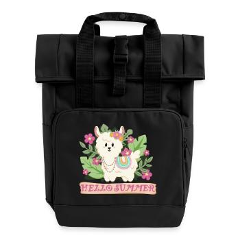 Hello summer Lama Alpaka in Sommerstimmung - Rolltop Rucksack mit zwei Griffen - Schwarz - Vorne
