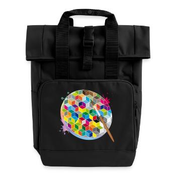 Creative Artist Palette with Geometric Colors - Roll Top Backpack with Two Handles - black - Front