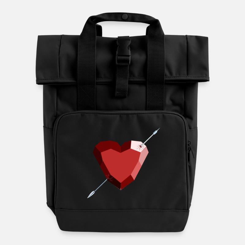 Wounded Ruby Heart – Love, Beauty, and Breakup - Roll Top Backpack with Two Handles - black