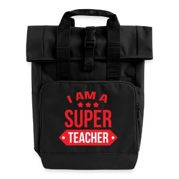 Great Teacher Modern Typography and Stars - Roll Top Backpack with Two Handles - black - Front