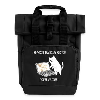 Code-Katze erklärt Aufgaben - Rolltop Rucksack mit zwei Griffen - Schwarz - Vorne