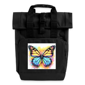 butterfly - Roll Top Backpack with Two Handles - black - Front