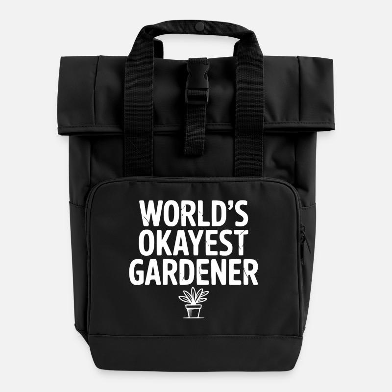 World's Okayest Gardener - Roll Top Backpack with Two Handles - black
