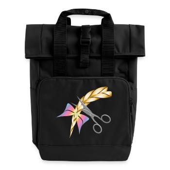 Scissors cut a blonde braid - Roll Top Backpack with Two Handles - black - Front