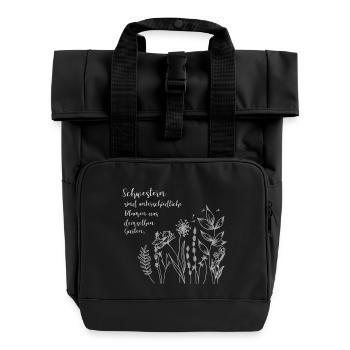 Sisters' saying with wildflowers - Roll Top Backpack with Two Handles - black - Front