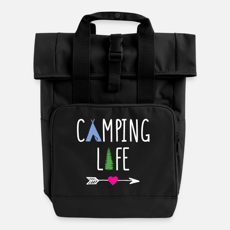 Camping Life - Roll Top Backpack with Two Handles - black