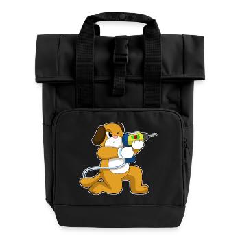 Hund Handwerker Bohrmaschine Handwerk - Rolltop Rucksack mit zwei Griffen - Schwarz - Vorne