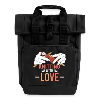 Knitting With Love – Stricken mit Herz - Roll Top Backpack with Two Handles - black - Front