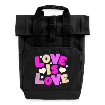 Love Is Love – Buntes Herz Statement - Rolltop Rucksack mit zwei Griffen - Schwarz - Vorne