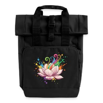 Bright Lotus Colors Explosion - Roll Top Backpack with Two Handles - black - Front