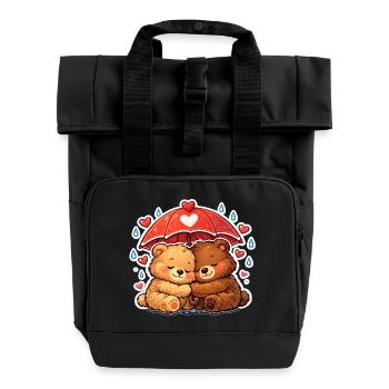 Kuschelbären unter rotem Regenschirm - Rolltop Rucksack mit zwei Griffen - Schwarz - Vorne