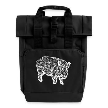 Wild boar Wild boar Pig Sow Pigs - Roll Top Backpack with Two Handles - black - Front