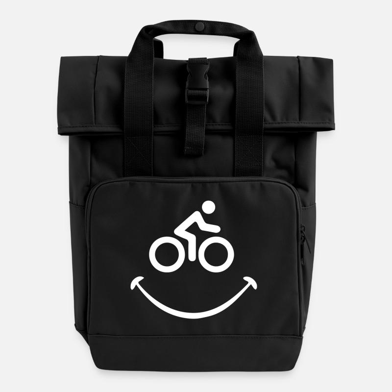 Cyclist in Smile Minimal - Roll Top Backpack with Two Handles - black