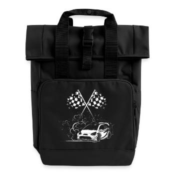 Cars Icon Checkered Flag Rally Drift Icon Logo - Roll Top Backpack with Two Handles - black - Front