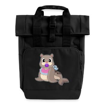 Seal Baby Bib Pacifier - Roll Top Backpack with Two Handles - black - Front