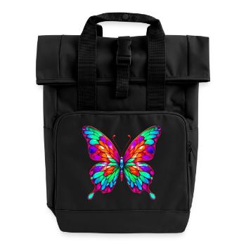 Butterfly - Roll Top Backpack with Two Handles - black - Front