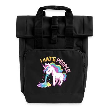 I Hate People Unicorn Puking Rainbow Funny - Roll Top Backpack with Two Handles - black - Front