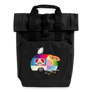 Bunter Retro-Wohnwagen mit Liegestuhl - Rolltop Rucksack mit zwei Griffen - Schwarz - Vorne