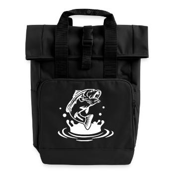 Dynamic Fish Jump Illustration - Roll Top Backpack with Two Handles - black - Front