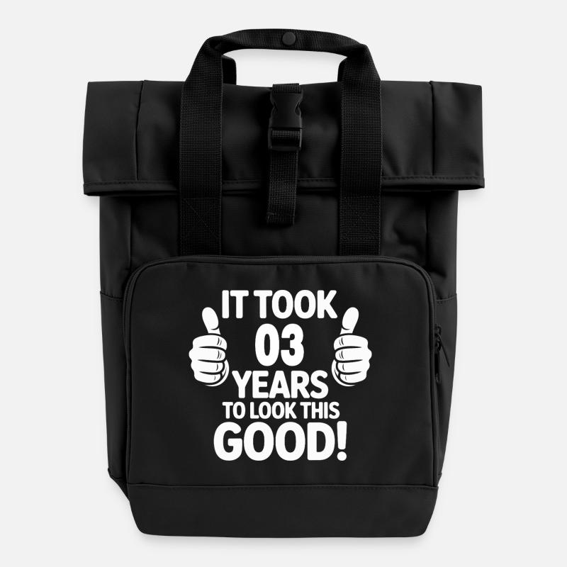 Celebratory 3rd Birthday T-Shirt Design - Roll Top Backpack with Two Handles - black