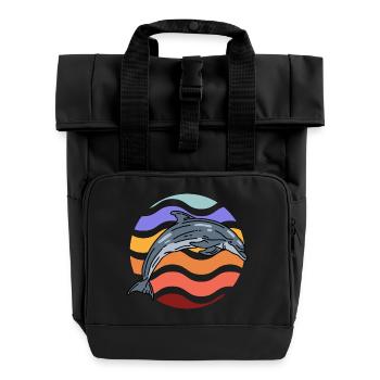 Dolphin in wave pattern - Roll Top Backpack with Two Handles - black - Front