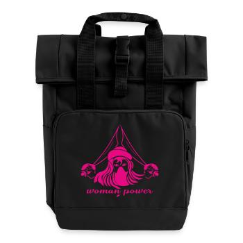woman_power - Roll Top Backpack with Two Handles - black - Front