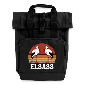 ALSACE VINTAGE STORK - Roll Top Backpack with Two Handles - black - Front
