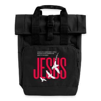 Jesus Doves Typography - Roll Top Backpack with Two Handles - black - Front