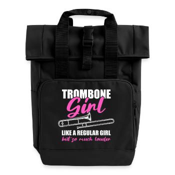 Trombone Girl Trombone Player Trombonist - Roll Top Backpack with Two Handles - black - Front