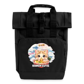 Ramen Kawaii Cats TShirt I Japanese Food - Roll Top Backpack with Two Handles - black - Front
