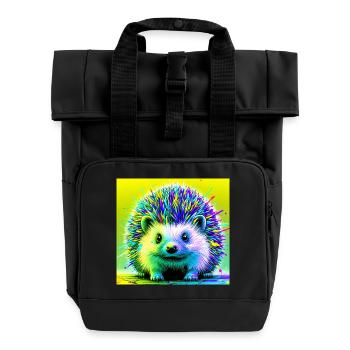 hedgehog - Roll Top Backpack with Two Handles - black - Front