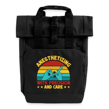 Anesthesiologist With Precision & Care Anesthesia - Roll Top Backpack with Two Handles - black - Front