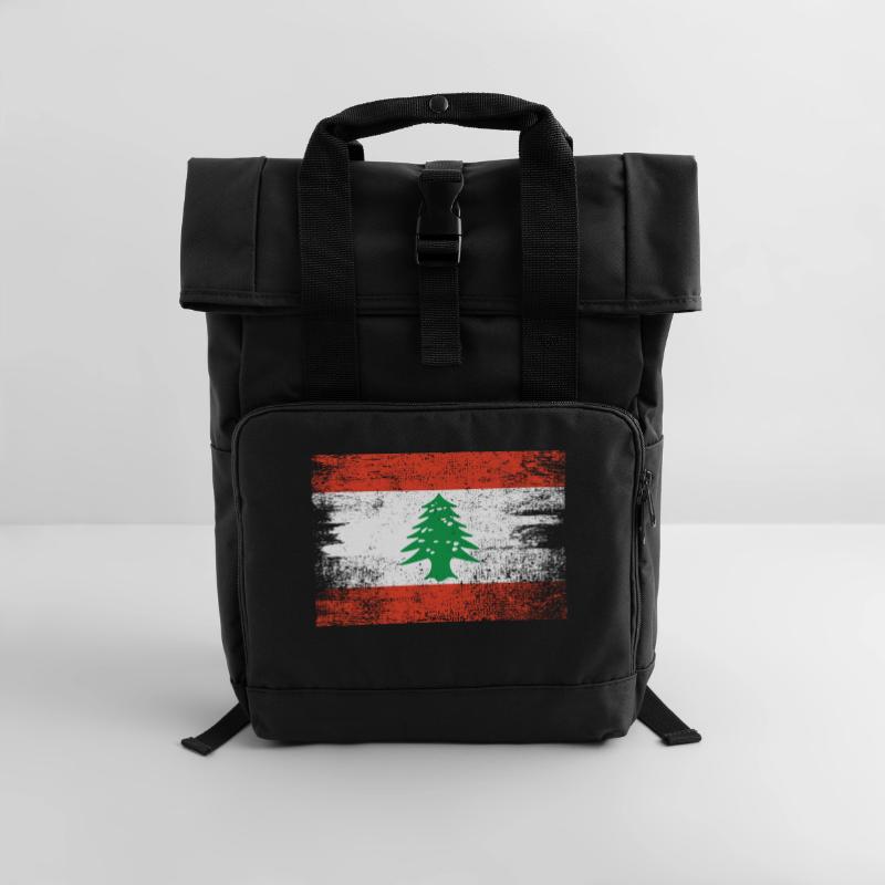 Libanon Flagge Grunge Rolltop Rucksack mit zwei Griffen
