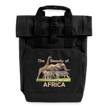 Girafe, Éléphant, Guépard, Zèbre, Faune africaine - Sac à dos Roll Top à deux anses - noir - Devant