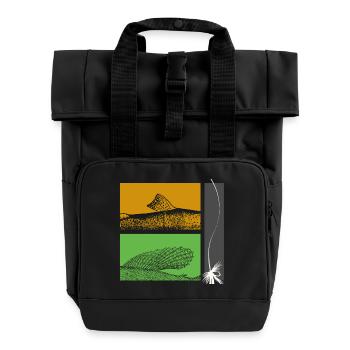 Modell 26 - Forelle und Äsche - Rolltop Rucksack mit zwei Griffen - Schwarz - Vorne