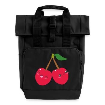 Sweet cherry - Süße Kirsche mit niedlichem Gesicht - Rolltop Rucksack mit zwei Griffen - Schwarz - Vorne