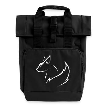 white fox - Roll Top Backpack with Two Handles - black - Front