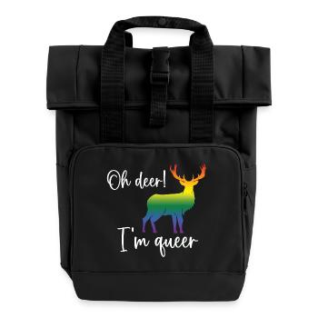 Pride Month LGBTQ - Oh Deer I'm Queer! - Roll Top Backpack with Two Handles - black - Front