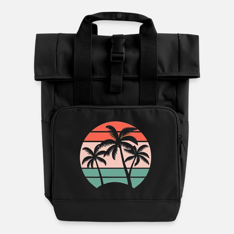 Palm trees - Roll Top Backpack with Two Handles - black