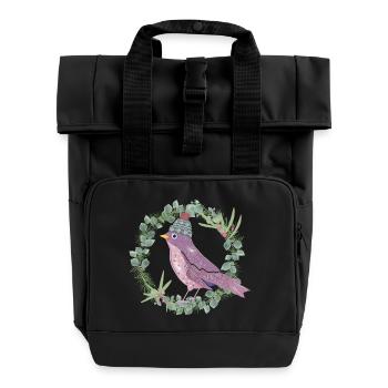 Vogel mit Misteln & Eukalyptus in Winter Stimmung - Rolltop Rucksack mit zwei Griffen - Schwarz - Vorne