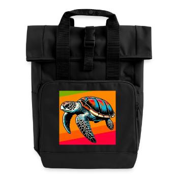 turtle - Roll Top Backpack with Two Handles - black - Front