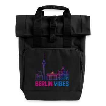 Berlin Vibes Neon Skyline Silhouette Stadt  - Rolltop Rucksack mit zwei Griffen - Schwarz - Vorne