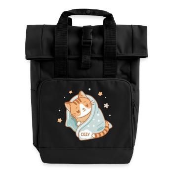 Chat douillet sous couverture étoilée Cozy - Sac à dos Roll Top à deux anses - noir - Devant